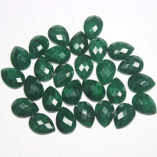 Natural Dyed Green Emerald Faceted Pear Drop Beads 18x13mm 6pc - Jalvi & Co.