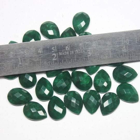 Natural Dyed Green Emerald Faceted Pear Drop Beads 18x13mm 6pc - Jalvi & Co.