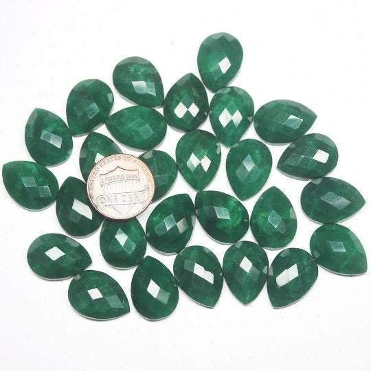 Natural Dyed Green Emerald Faceted Pear Drop Beads 18x13mm 6pc - Jalvi & Co.