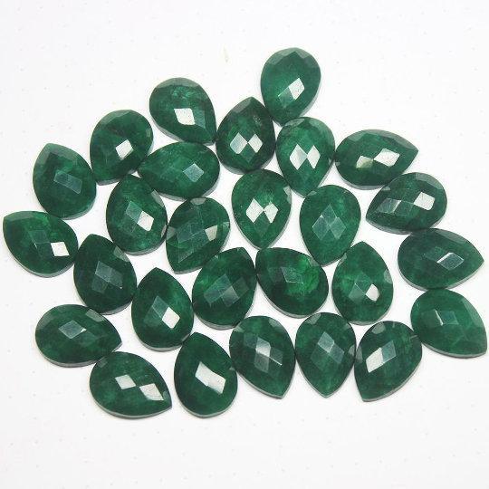 Natural Dyed Green Emerald Faceted Pear Drop Beads 18x14mm 3pc - Jalvi & Co.