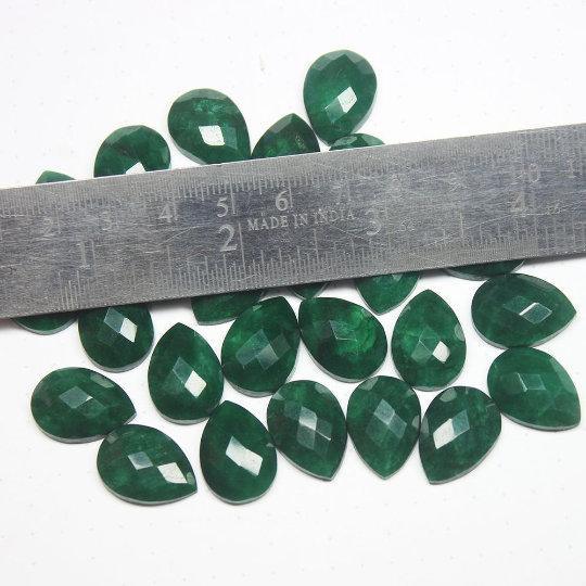 Natural Dyed Green Emerald Faceted Pear Drop Beads 18x14mm 3pc - Jalvi & Co.