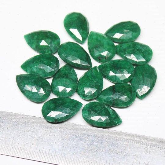 Natural Dyed Green Emerald Faceted Pear Drop Beads 21x14mm 4pc - Jalvi & Co.