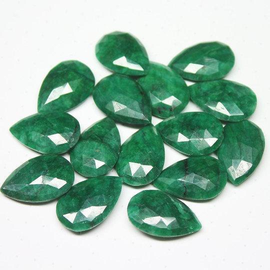 Natural Dyed Green Emerald Faceted Pear Drop Beads 21x14mm 4pc - Jalvi & Co.