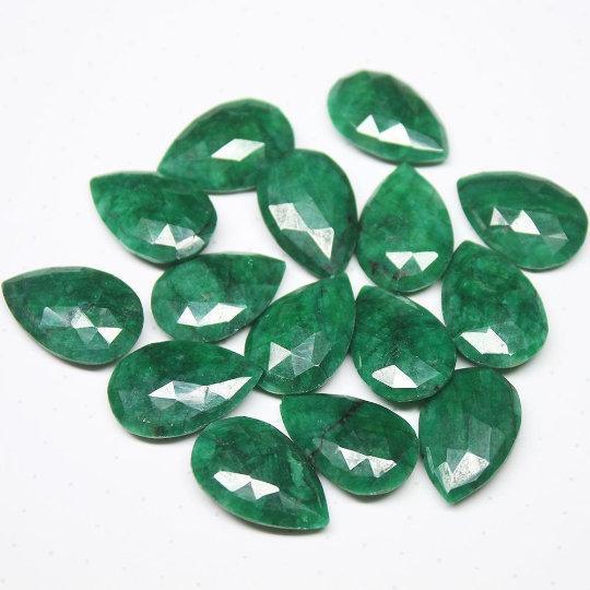 Natural Dyed Green Emerald Faceted Pear Drop Beads 21x14mm 4pc - Jalvi & Co.