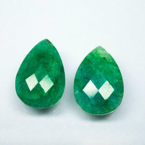 Natural Dyed Green Emerald Faceted Pear Drop Gemstone Loose Beads 1 Pair 22x15mm - Jalvi & Co.