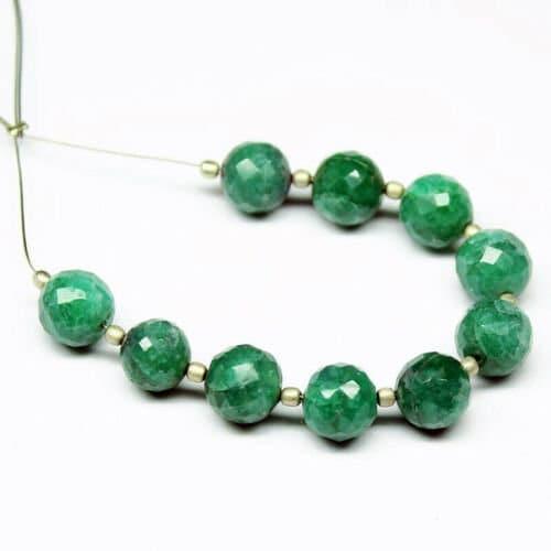 Natural Dyed Green Emerald Faceted Round Ball Gemstone Loose Spacer Beads 6" 8mm - Jalvi & Co.