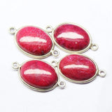 Natural Dyed Red Ruby 925 Sterling Silver Oval Cabochon Shape Bezel Connector 1pc 27mm