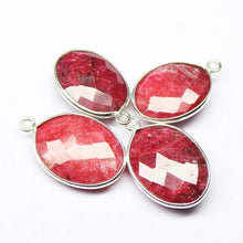 Load image into Gallery viewer, Natural Dyed Red Ruby 925 Sterling Silver Oval Shape Charm Pendant Bezel 2pc 21mm - Jalvi &amp; Co.