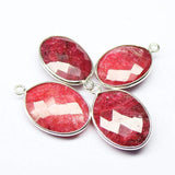 Natural Dyed Red Ruby 925 Sterling Silver Oval Shape Charm Pendant Bezel 2pc 21mm