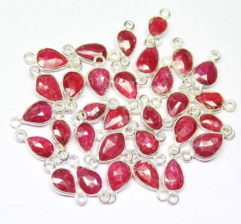 Natural Dyed Red Ruby 925 Sterling Silver Pear Shape Connector Bezel 2pc 15mm - Jalvi & Co.