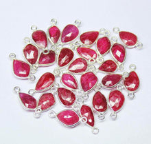 Load image into Gallery viewer, Natural Dyed Red Ruby 925 Sterling Silver Pear Shape Connector Bezel 2pc 17mm - Jalvi &amp; Co.