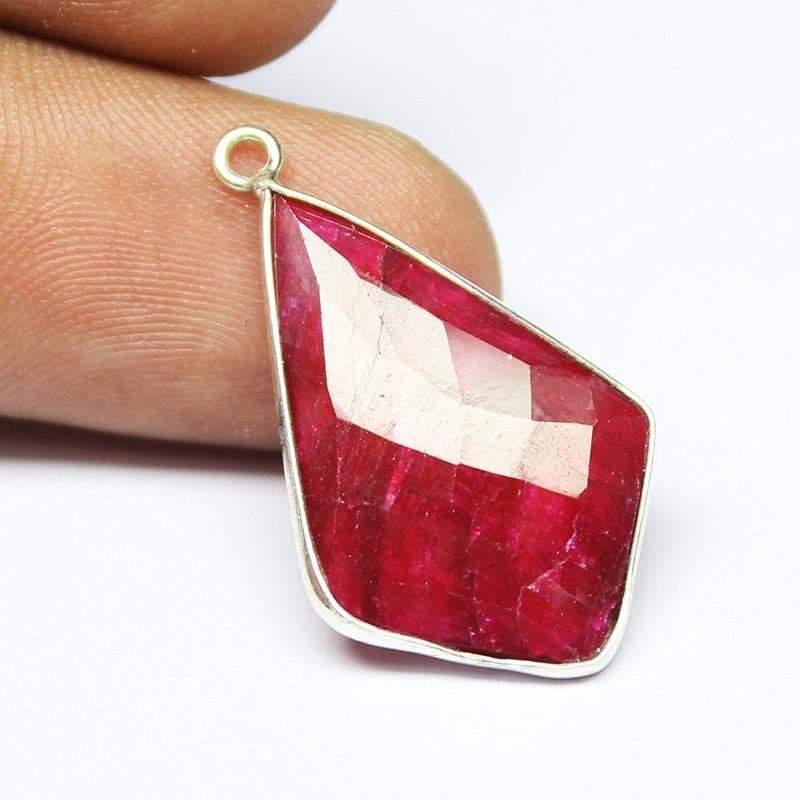 Natural Dyed Red Ruby Checker Kite Shape 925 Sterling Silver Charm Pendant 1pc 29mm - Jalvi & Co.