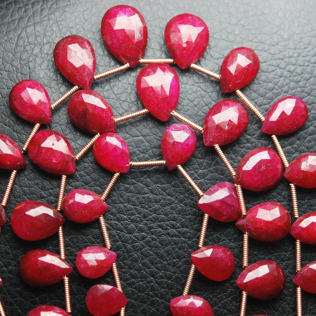 Natural Dyed Red Ruby Faceted Pear Drop Briolette Loose Gemstone Beads 6mm 8mm 12pc - Jalvi & Co.