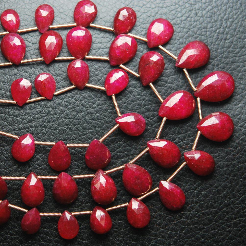 Natural Dyed Red Ruby Faceted Pear Drop Briolette Loose Gemstone Beads 6mm 8mm 12pc - Jalvi & Co.