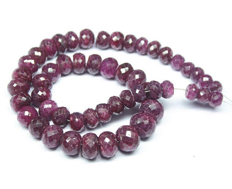 Natural Dyed Red Ruby Faceted Rondelle Gemstone Loose Spacer Beads 11mm 9mm 19" - Jalvi & Co.