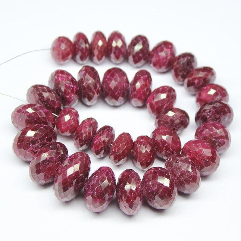 Natural Dyed Red Ruby Faceted Rondelle Loose Gemstone Beads Strand 9mm 20mm 11.5" - Jalvi & Co.