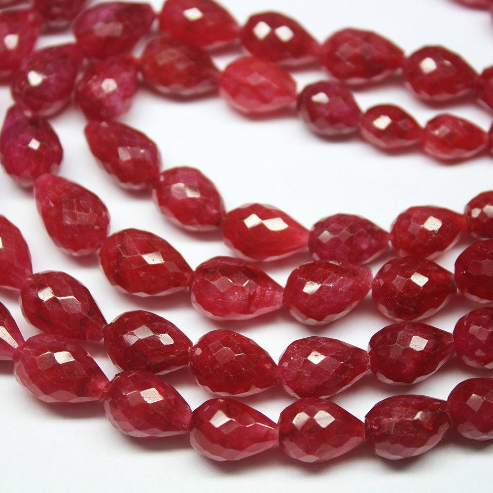 Natural Dyed Red Ruby Faceted Tear Drop Briolette Gemstone Beads Strand 10" 8mm 12mm - Jalvi & Co.