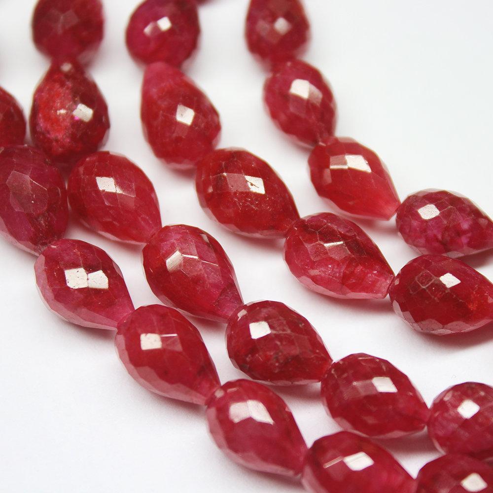 Natural Dyed Red Ruby Faceted Tear Drop Briolette Gemstone Beads Strand 10" 8mm 12mm - Jalvi & Co.