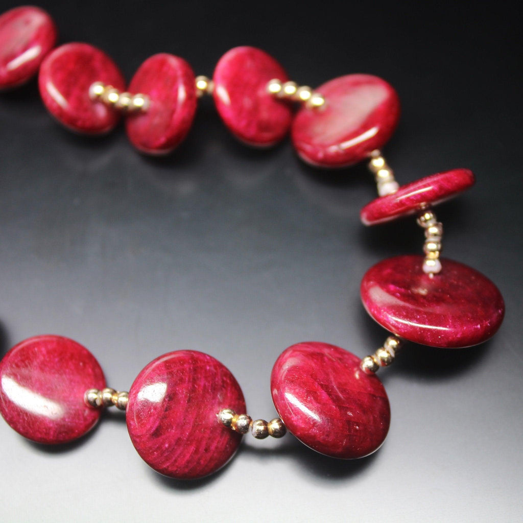 Natural Dyed Red Ruby Smooth Flat Coin Loose Gemstone Beads Strand 7pc 13mm 19mm - Jalvi & Co.