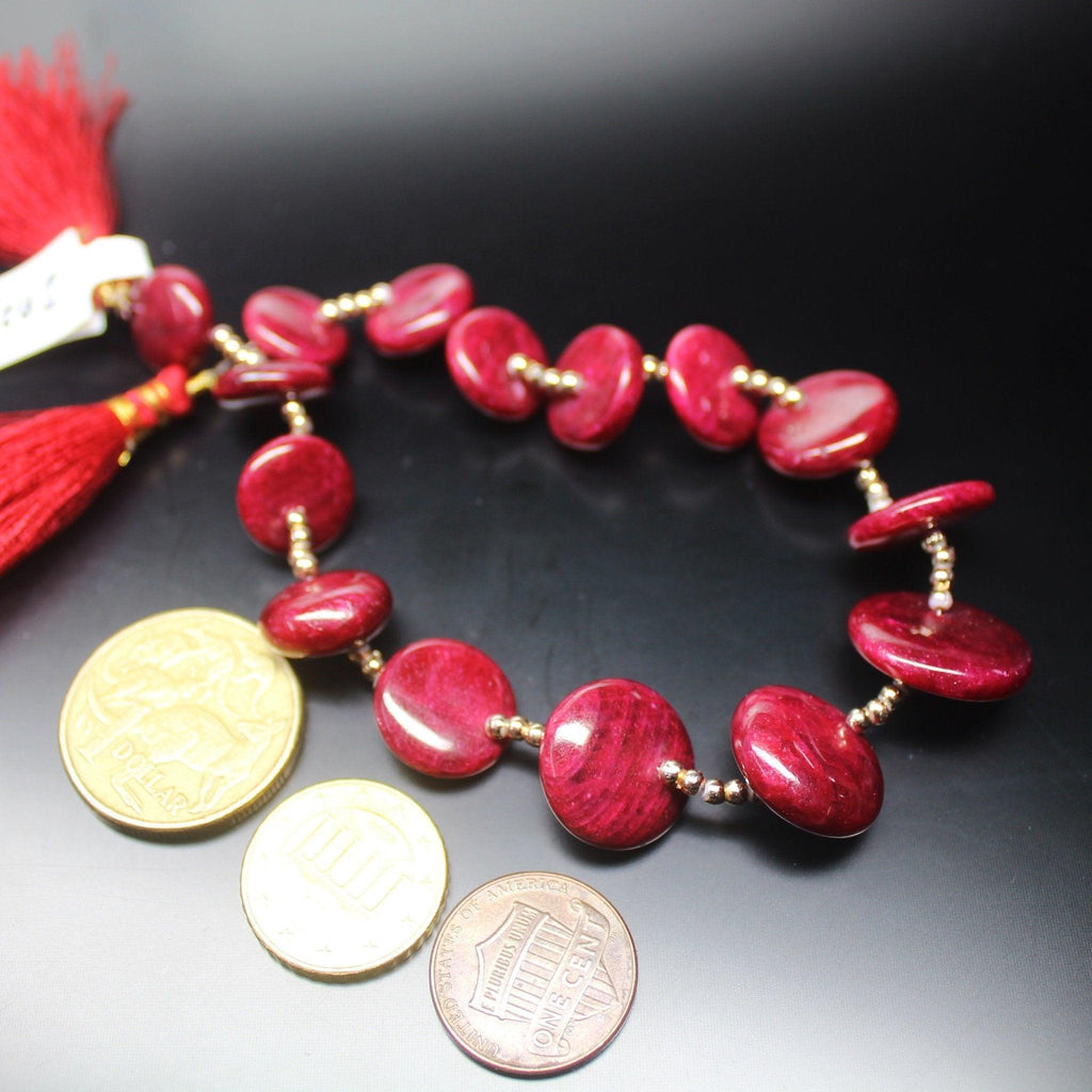 Natural Dyed Red Ruby Smooth Flat Coin Loose Gemstone Beads Strand 7pc 13mm 19mm - Jalvi & Co.