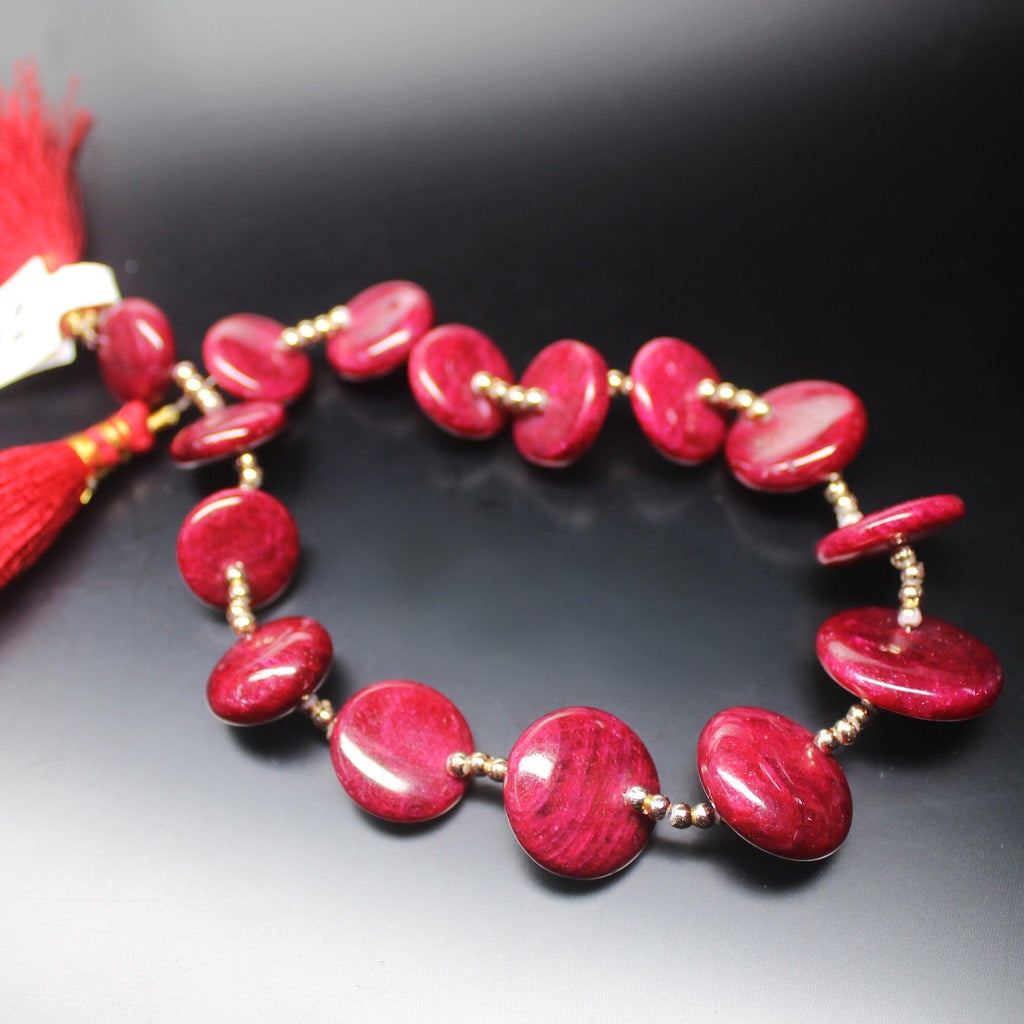 Natural Dyed Red Ruby Smooth Flat Coin Loose Gemstone Beads Strand 7pc 13mm 19mm - Jalvi & Co.