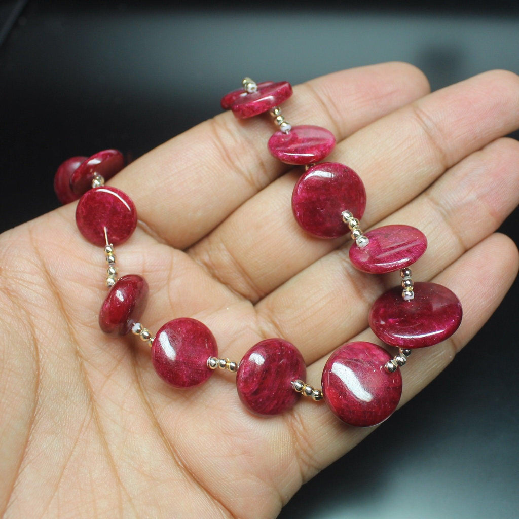 Natural Dyed Red Ruby Smooth Flat Coin Loose Gemstone Beads Strand 7pc 13mm 19mm - Jalvi & Co.