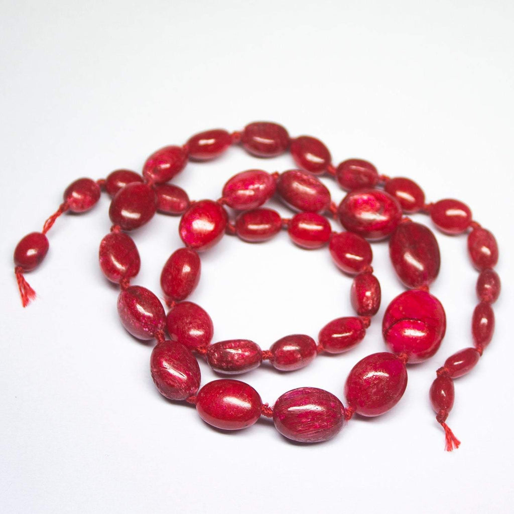 Natural Dyed Red Ruby Smooth Oval Beads 7mm 13.5mm 18inches - Jalvi & Co.