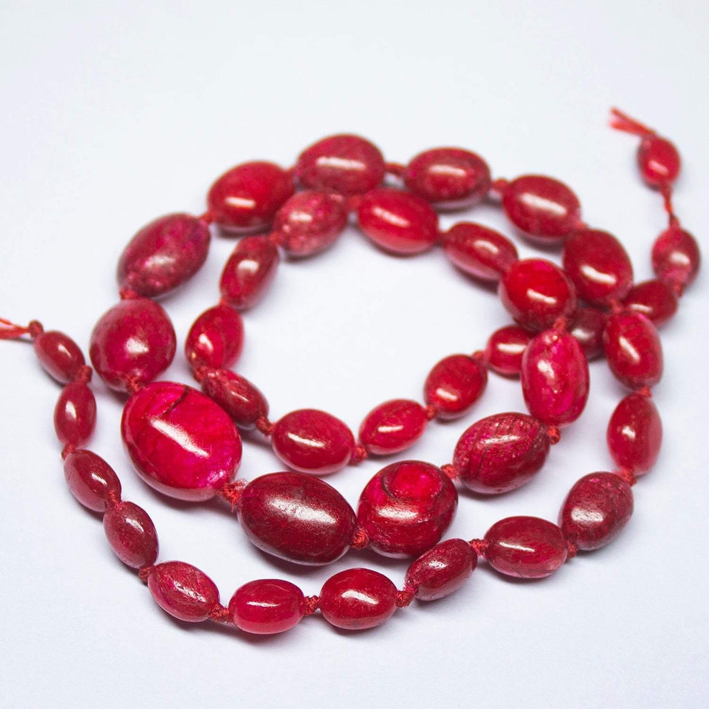 Natural Dyed Red Ruby Smooth Oval Beads 7mm 13.5mm 18inches - Jalvi & Co.