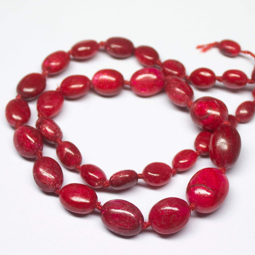 Natural Dyed Red Ruby Smooth Oval Beads 7mm 13.5mm 18inches - Jalvi & Co.