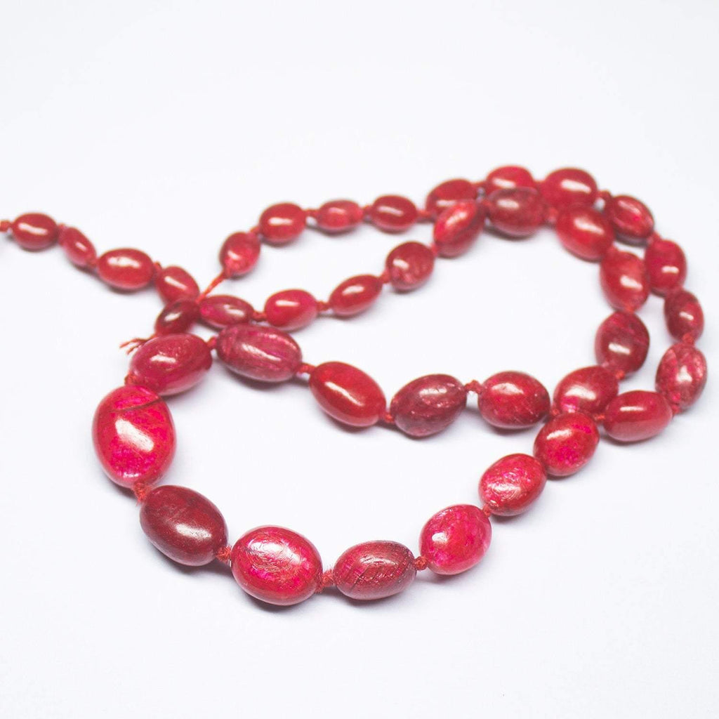 Natural Dyed Red Ruby Smooth Oval Beads 7mm 13.5mm 18inches - Jalvi & Co.