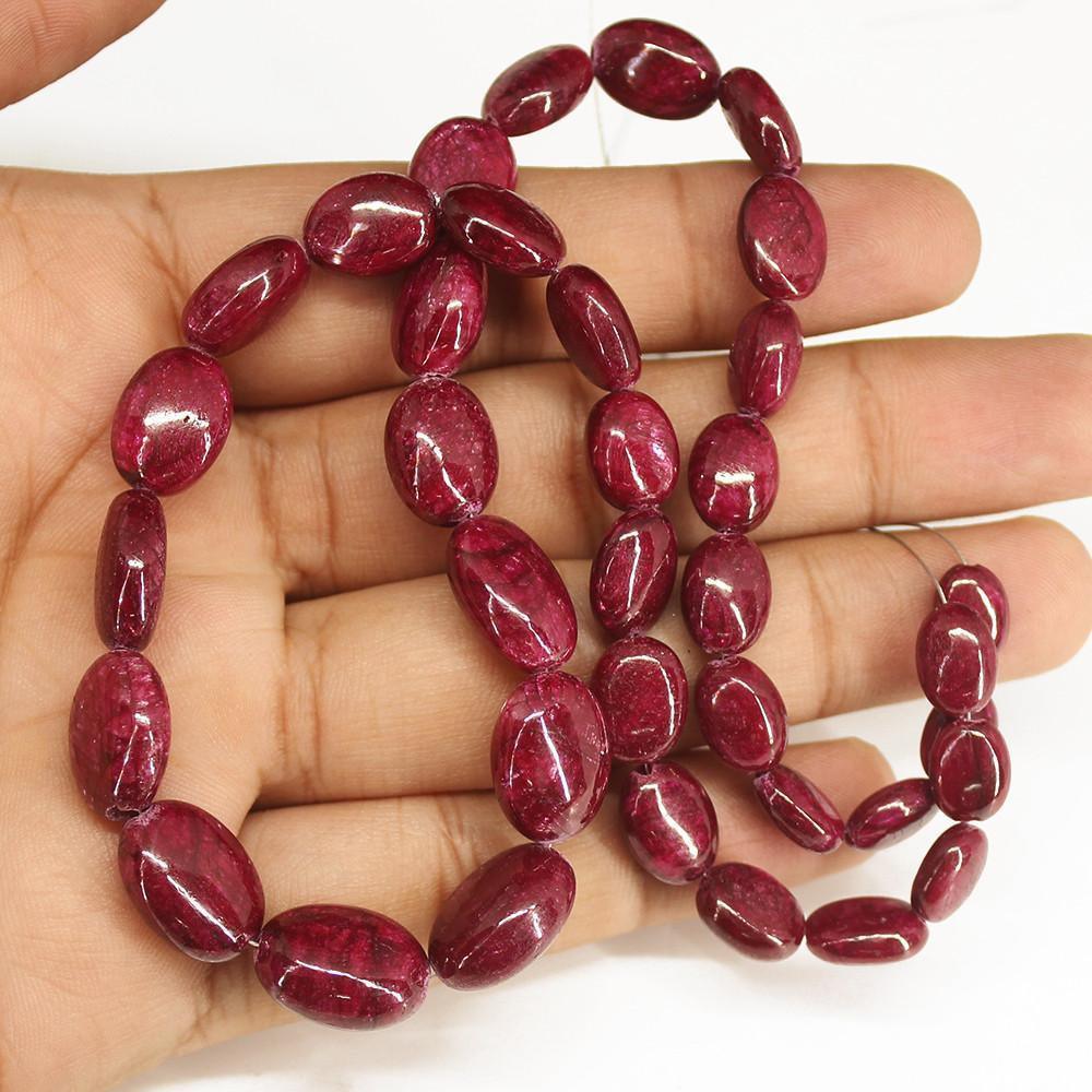 Natural Dyed Red Ruby Smooth Polished Oval Beads Strand 14" 9mm 16mm - Jalvi & Co.