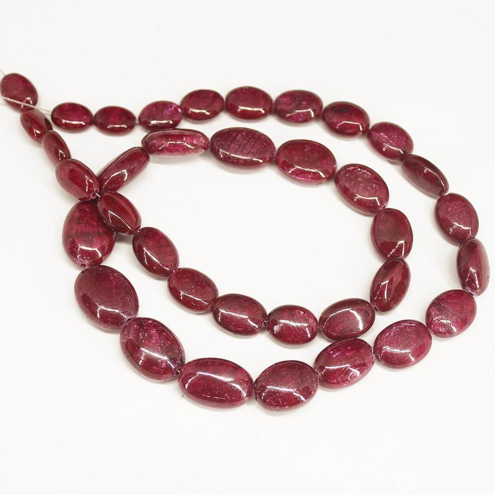 Natural Dyed Red Ruby Smooth Polished Oval Beads Strand 14" 9mm 16mm - Jalvi & Co.