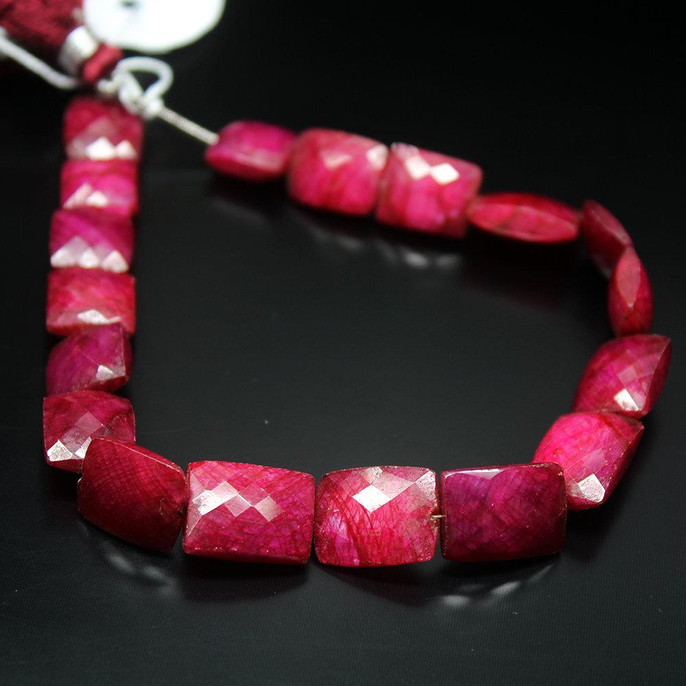 Natural Dyed Ruby Checker Cut Rectangular Loose Gemstone Beads 4" 10mm 14mm - Jalvi & Co.