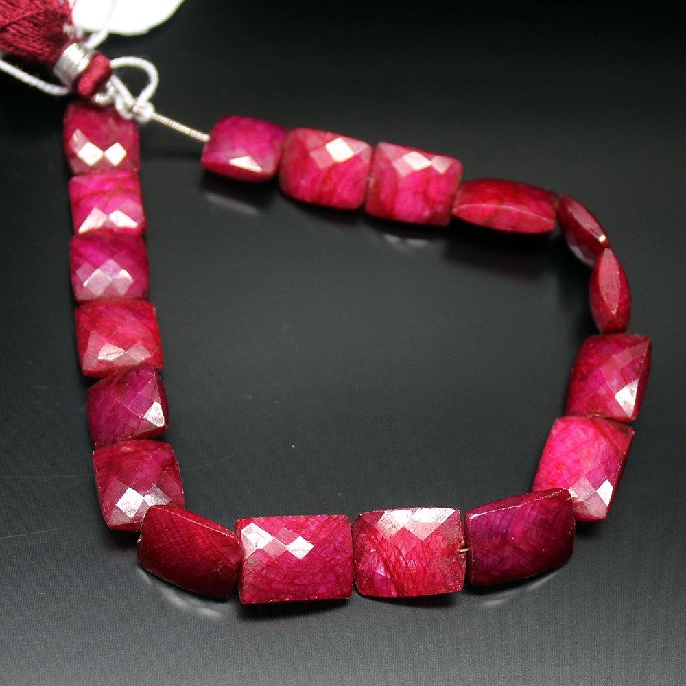 Natural Dyed Ruby Checker Cut Rectangular Loose Gemstone Beads 4" 10mm 14mm - Jalvi & Co.