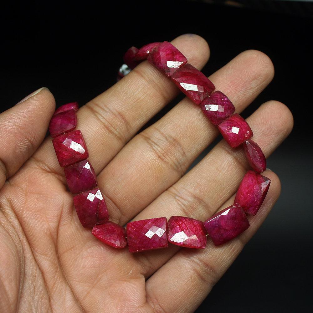 Natural Dyed Ruby Checker Cut Rectangular Loose Gemstone Beads 4" 10mm 14mm - Jalvi & Co.