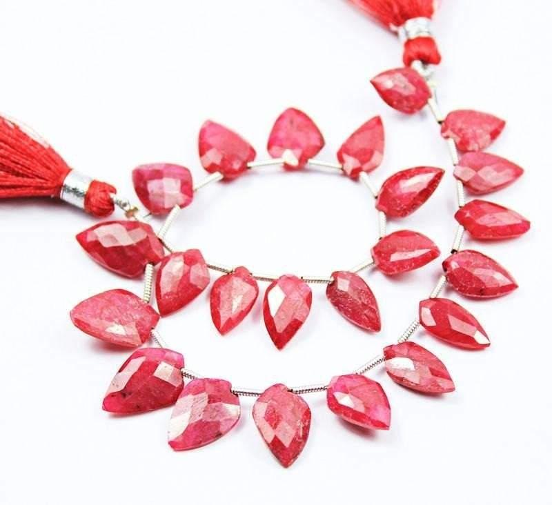 Natural Dyed Ruby Faceted Pear Drop Briolette Beads Gemstone Strand 8" 9mm 12mm - Jalvi & Co.