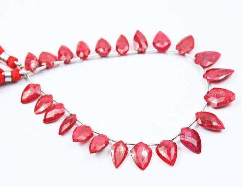 Natural Dyed Ruby Faceted Pear Drop Briolette Beads Gemstone Strand 8" 9mm 12mm - Jalvi & Co.