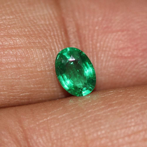 Natural Earth Mined Zambian Emerald Gemstone Oval Rare Top Green Luster 0.685ct - Jalvi & Co.