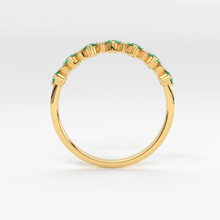 Load image into Gallery viewer, Natural Emerald and Diamond Ring in 14k Gold / Round Emerald Anniversary Band / Diamond and Emerald Alternating Wedding Ring/ May Birthstone - Jalvi &amp; Co.