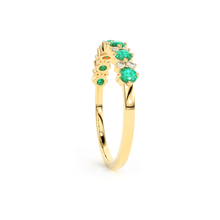 Load image into Gallery viewer, Natural Emerald and Diamond Ring in 14k Gold / Round Emerald Anniversary Band / Diamond and Emerald Alternating Wedding Ring/ May Birthstone - Jalvi &amp; Co.