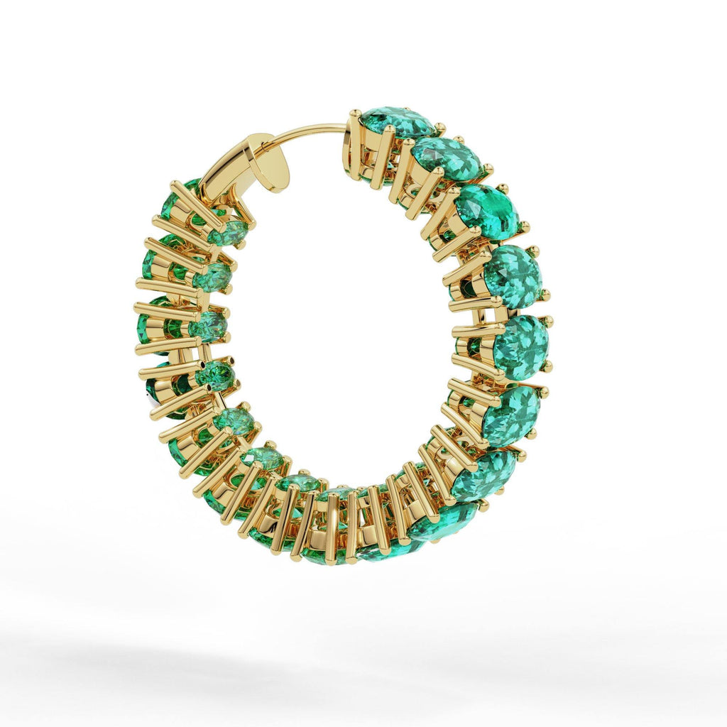 Natural Emerald Earrings / Hoop Earrings / 14k Gold Oval Emerald Huggie Hoop Earrings / Small Hoop Emerald Earrings / Oval Emerald Hoops - Jalvi & Co.