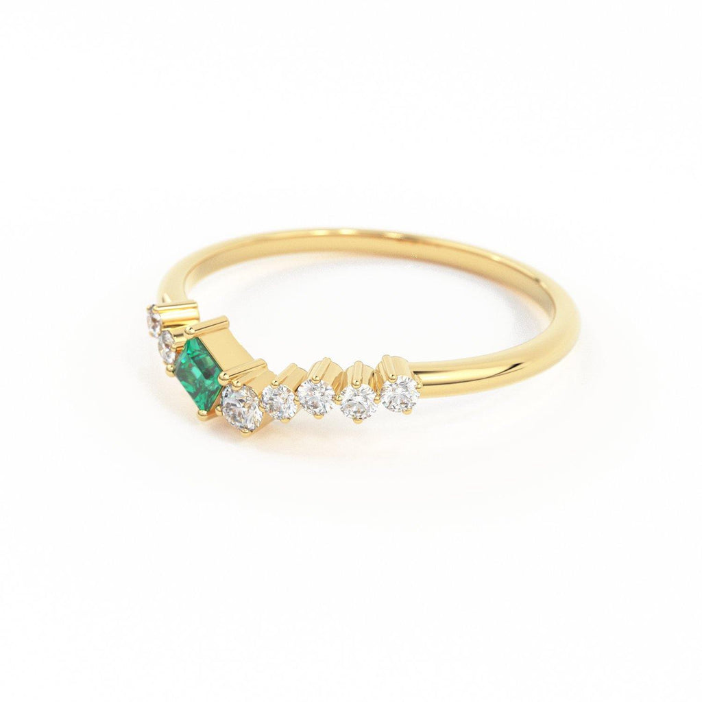 Natural Emerald Ring / 14k Gold Princess Cut Emerald Ring for Women / Emerald and diamond cluster rings / Emerald engagement ring - Jalvi & Co.