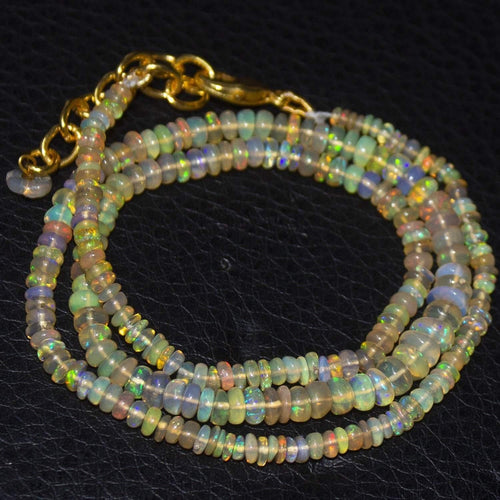 Natural Ethiopian Welo Opal Gold Plated Smooth Rondelle Necklace 2.5mm 5mm 17