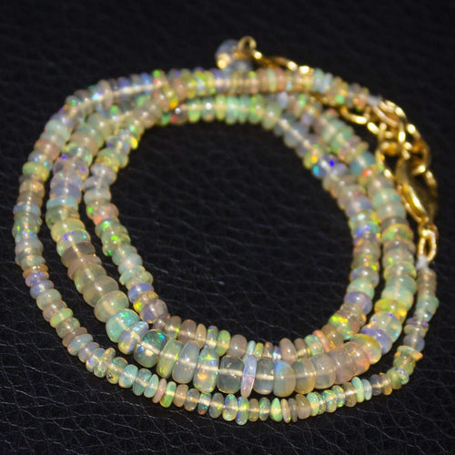 Natural Ethiopian Welo Opal Gold Plated Smooth Rondelle Necklace 2.5mm 5mm 17
