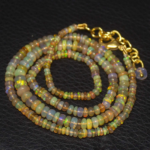 Natural Ethiopian Welo Opal Gold Plated Smooth Rondelle Necklace 2.5mm 5mm 19