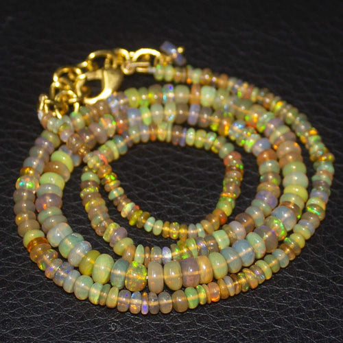 Natural Ethiopian Welo Opal Gold Plated Smooth Rondelle Necklace 2.5mm 5mm 19