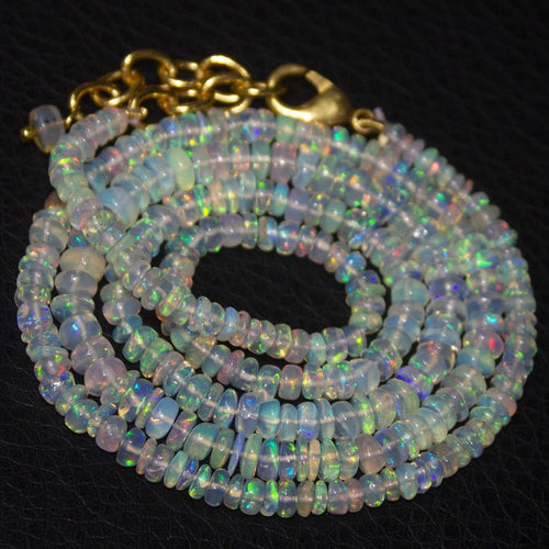 Natural Ethiopian Welo Opal Gold Plated Smooth Rondelle Necklace 2mm 4.5mm 21