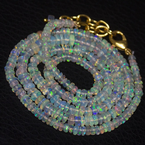 Natural Ethiopian Welo Opal Gold Plated Smooth Rondelle Necklace 2mm 4.5mm 21