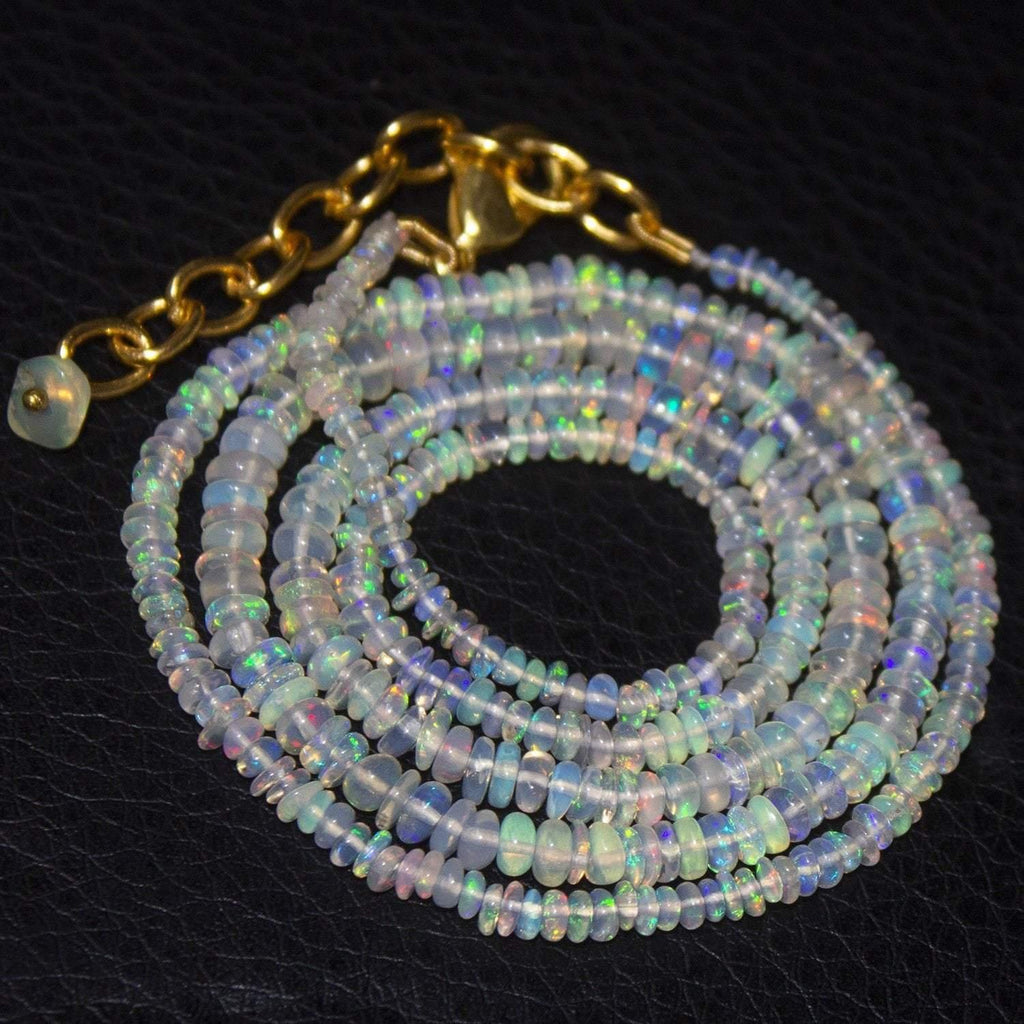 Natural Ethiopian Welo Opal Gold Plated Smooth Rondelle Necklace 2mm 4mm 21" - Jalvi & Co.