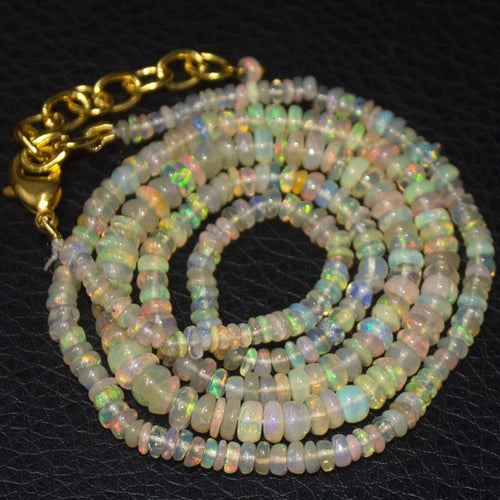 Natural Ethiopian Welo Opal Gold Plated Smooth Rondelle Necklace 2mm 4mm 21